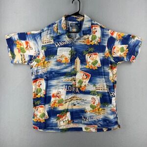 Polo Ralph Lauren Shirt Mens Large Vintage Camp Loop Collar Hawaiian Aloha Rayon